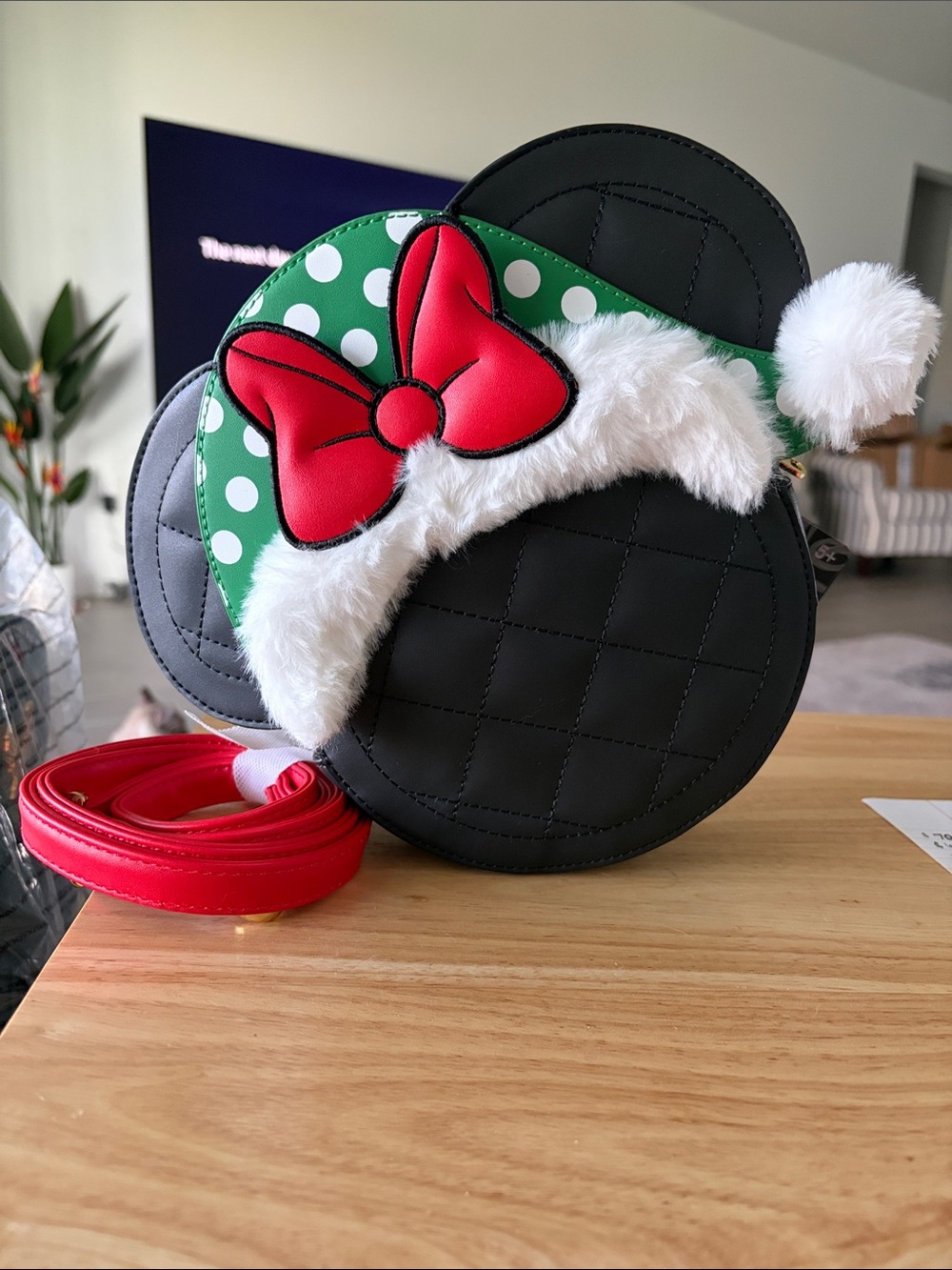 Loungefly Black Minnie Crossbody with Green Polka-Dot Hat and Red Bow